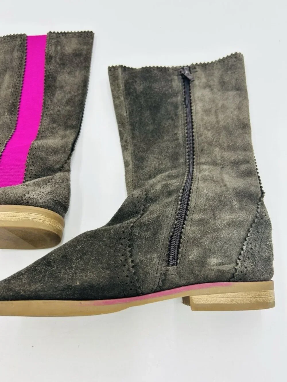Sperry Girls Suede Pull-On Tall Boots Olive Green Pink Stripe Size 2M Youth